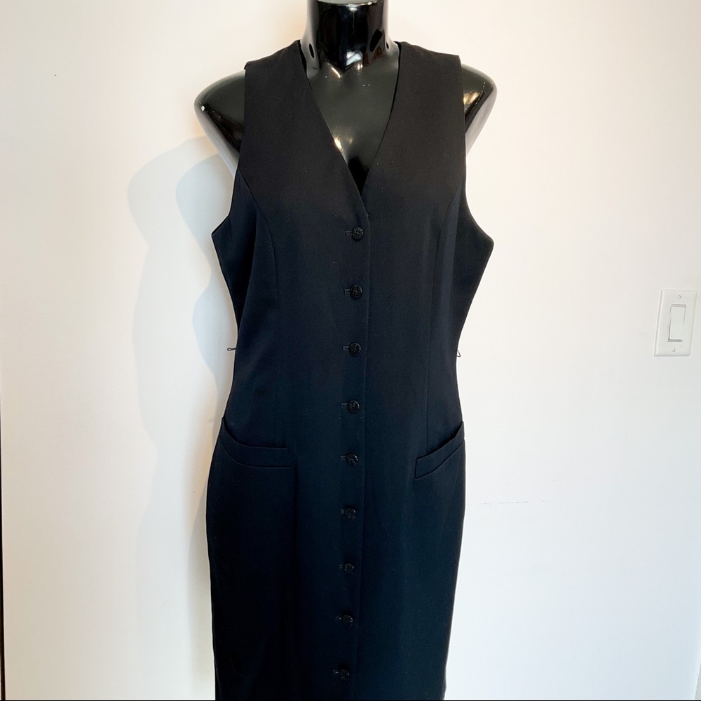 18. 90s VINTAGE Lord & Taylor Black Button Up Sleeveless Dress